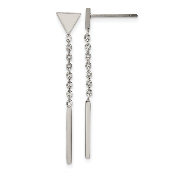 Chisel Stainless Steel Polished Dangle Bar Triangle Post Earrings