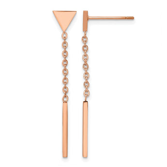 Stainless Steel Polished Rose IP-plated Dangle Bar Triangle Post Earrings - Birthstone Company