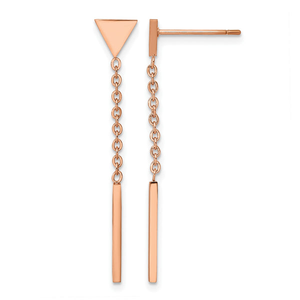 Stainless Steel Polished Rose IP-plated Dangle Bar Triangle Post Earrings - Birthstone Company
