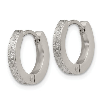 Chisel Stainless Steel Polished and Sandblasted 2mm Hinged Hoop Earrings