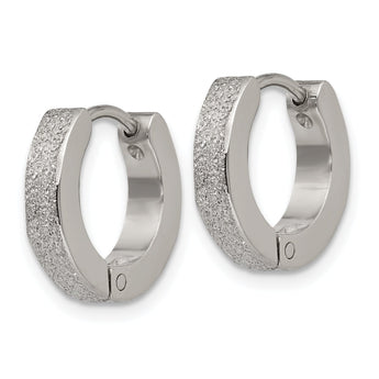 Chisel Stainless Steel Polished and Sandblasted 3mm Hinged Hoop Earrings