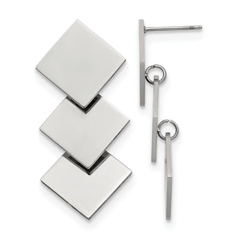 Stainless Steel Polished Squares Post Dangle Earrings - Birthstone Company