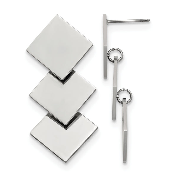 Stainless Steel Polished Squares Post Dangle Earrings - Birthstone Company