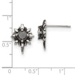 Stainless Steel Antiqued and Polished w/Black CZ Post Earrings