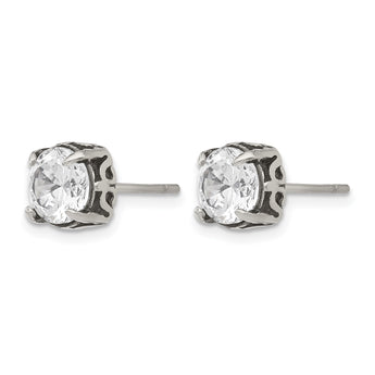 Stainless Steel Antiqued and Polished CZ Post Earrings - Birthstone Company