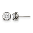 Stainless Steel Antiqued and Polished CZ Post Earrings - Birthstone Company