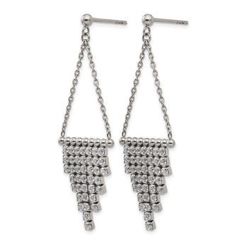 Stainless Steel Polished CZ Dangle Post Earrings - Birthstone Company