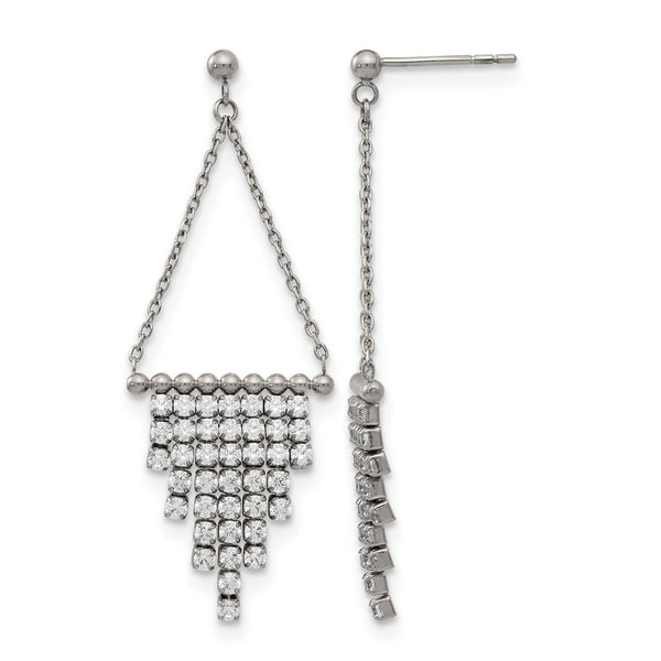 Stainless Steel Polished CZ Dangle Post Earrings - Birthstone Company