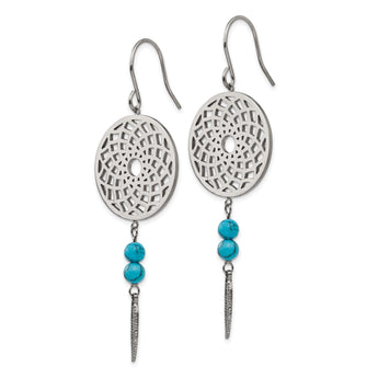 Stainless Steel w/Imit.Turquoise Dreamcatcher Dangle Earrings