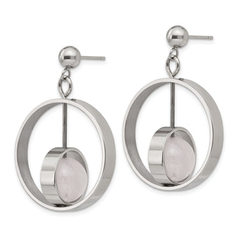 Stainless Steel Polished with Rose Quartz Moveable Post Dangle Earrings
