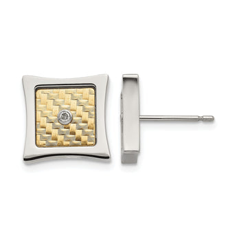 Stainless Steel 18K Gold Polished Square Diamond Button Earrings - Birthstone Company