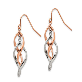 Stainless Steel Polished 2 tone Rose IP-plated Dangle Shepherd Hook Earring
