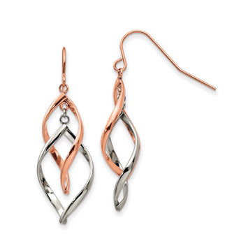 Chisel Stainless Steel Polished Rose IP-plated Dangle Shepherd Hook Earring