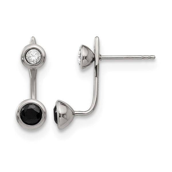 Stainless Steel Polished Black and White CZ Post Earrings - Birthstone Company
