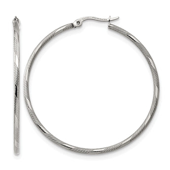 Stainless Steel Polished and Textured Hinged Hoop Earrings - Birthstone Company