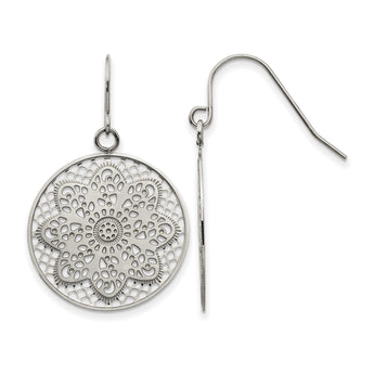 Stainless Steel Polished Cut-out Flower Shepherd Hook Earrings - Birthstone Company