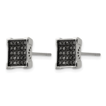 Stainless Steel Polished Square Black Diamond Cluster Button Earrings - Birthstone Company