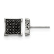 Stainless Steel Polished Square Black Diamond Cluster Button Earrings - Birthstone Company