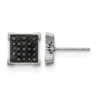 Stainless Steel Polished Square Black Diamond Cluster Button Earrings - Birthstone Company