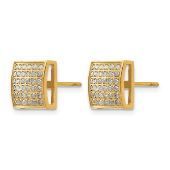 Stainless Steel Gold-Tone Polished Square Diamond Cluster Button Earrings - Birthstone Company