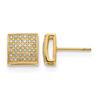 Stainless Steel Gold-Tone Polished Square Diamond Cluster Button Earrings - Birthstone Company