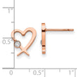 Stainless Steel Polished Rose IP-plated w/Crystal Heart Post Earrings