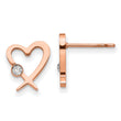 Chisel Stainless Steel Polished Rose IP-plated with Crystal Heart Post Earrings