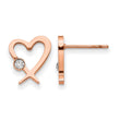 Stainless Steel Polished Rose IP-plated w/Crystal Heart Post Earrings - Birthstone Company
