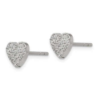 Stainless Steel Polished with CZ Heart Post Earrings