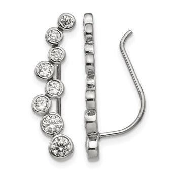 Stainless Steel Polished with CZ Ear Climbers - Birthstone Company
