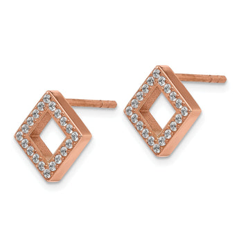 Stainless Steel Polished Rose IP-plated CZ Diamond-shaped Post Earrings