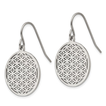 Stainless Steel Polished Flower Cut-out Shepherd Hook Earrings