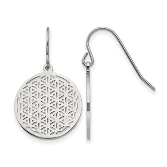 Stainless Steel Polished Flower Cut-out Shepherd Hook Earrings - Birthstone Company