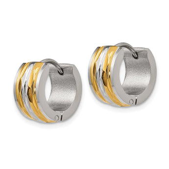 Chisel Stainless Steel Polished and Textured Yellow IP-plated 7mm Hinged Hoop Earrings