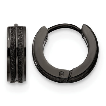 Stainless Steel Black IP-Plated Laser cut Hinged Hoop Earrings - Birthstone Company