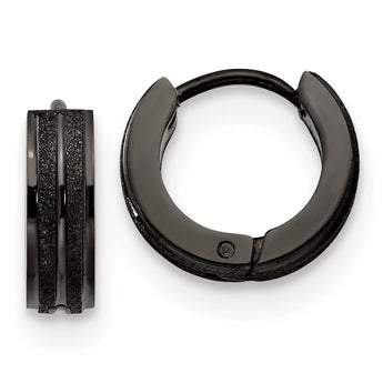 Chisel Stainless Steel Polished Black IP-plated Laser cut 4mm Hinged Hoop Earrings