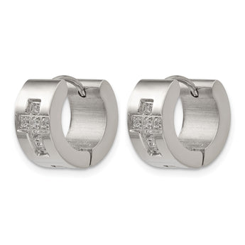 Stainless Steel CZ Cross Hinged Hoop Earrings - Birthstone Company