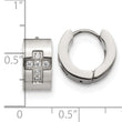 Chisel Stainless Steel Polished with CZ Cross 7mm Hinged Hoop Earrings