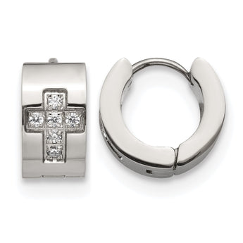 Stainless Steel CZ Cross Hinged Hoop Earrings - Birthstone Company