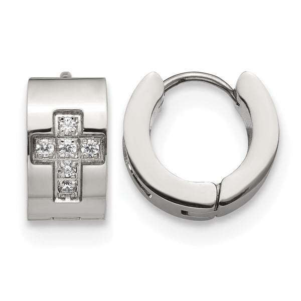 Stainless Steel CZ Cross Hinged Hoop Earrings - Birthstone Company