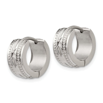 Chisel Stainless Steel Polished and Textured 6mm Hinged Hoop Earrings
