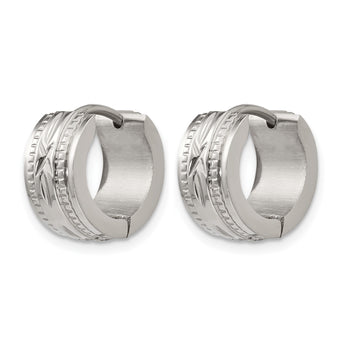 Stainless Steel Patterned Hinged Hoop Earrings - Birthstone Company