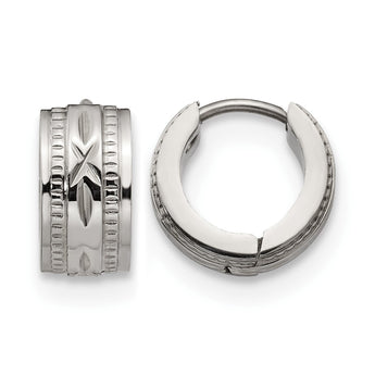 Stainless Steel Patterned Hinged Hoop Earrings - Birthstone Company