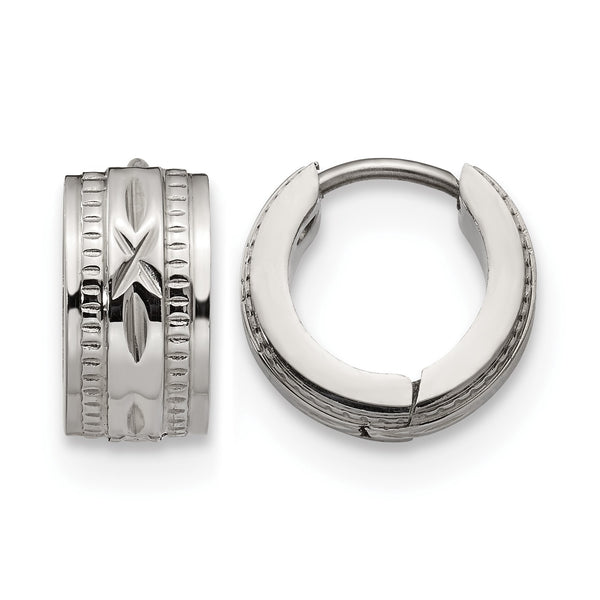 Stainless Steel Patterned Hinged Hoop Earrings - Birthstone Company