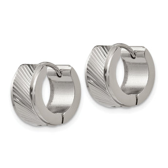 Chisel Stainless Steel Polished and Textured 7mm Hinged Hoop Earrings