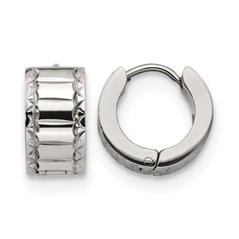 Stainless Steel Patterned Hinged Hoop Earrings - Birthstone Company