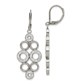 Chisel Stainless Steel Polished with Preciosa Crystal Circles Dangle Leverback Earrings