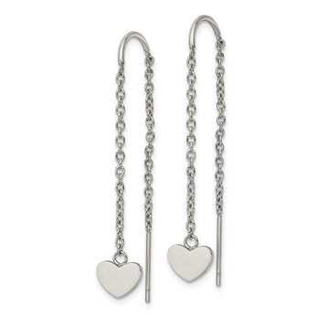 Stainless Steel Polished Threader Heart Dangle Earrings