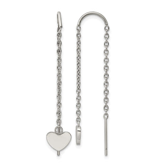 Stainless Steel Polished Threader Heart Dangle Earrings - Birthstone Company