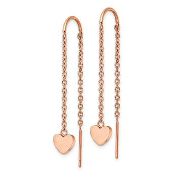 Stainless Steel Polished Rose IP-plated Threader Heart Dangle Earrings